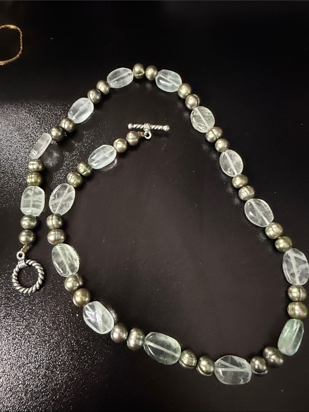 Genuine Dyed Pearls and Quartz Necklace